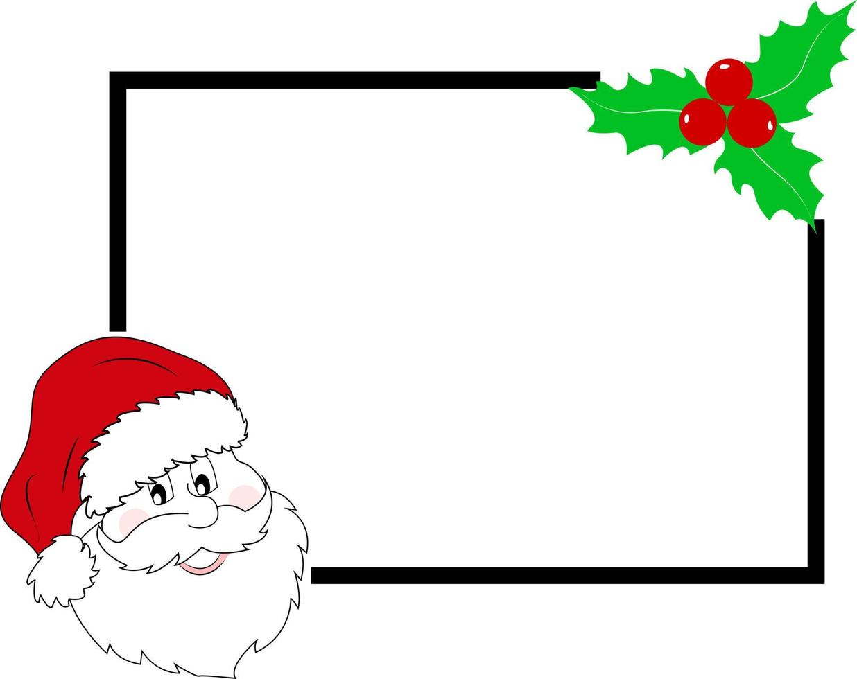 weihnachtsrahmen mit weihnachtsmann und stechpalme. Banner-Design-Element. Poster, Einladung, Postkarte. vektor