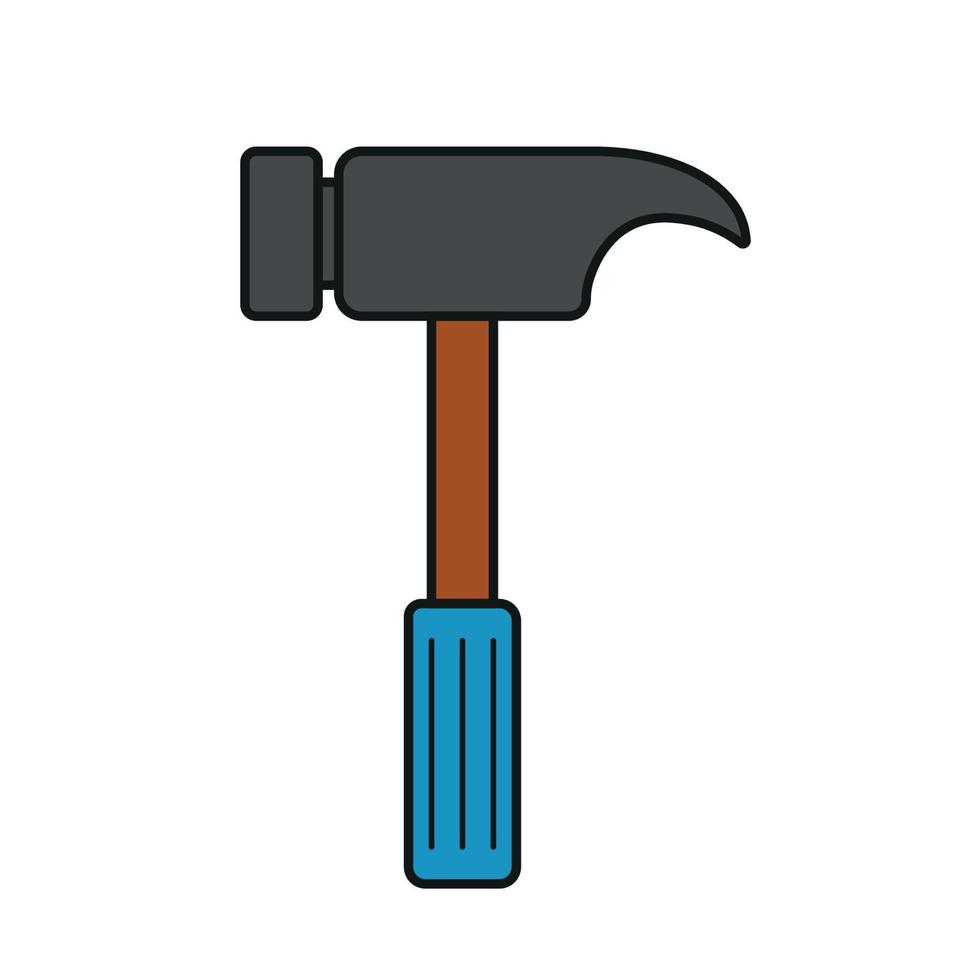 Hammer-Symbol-Clipart-Farbe mit Linienvektorillustration isoliert auf weißem Hintergrund vektor