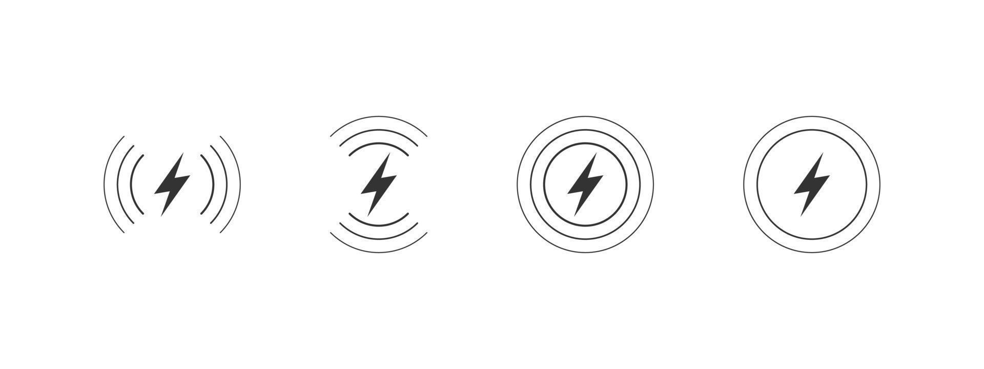 Symbole für kabellose Ladegeräte. Blitz, der einfache Symbole auflädt. Konzept Ladesymbole. Vektor-Illustration vektor