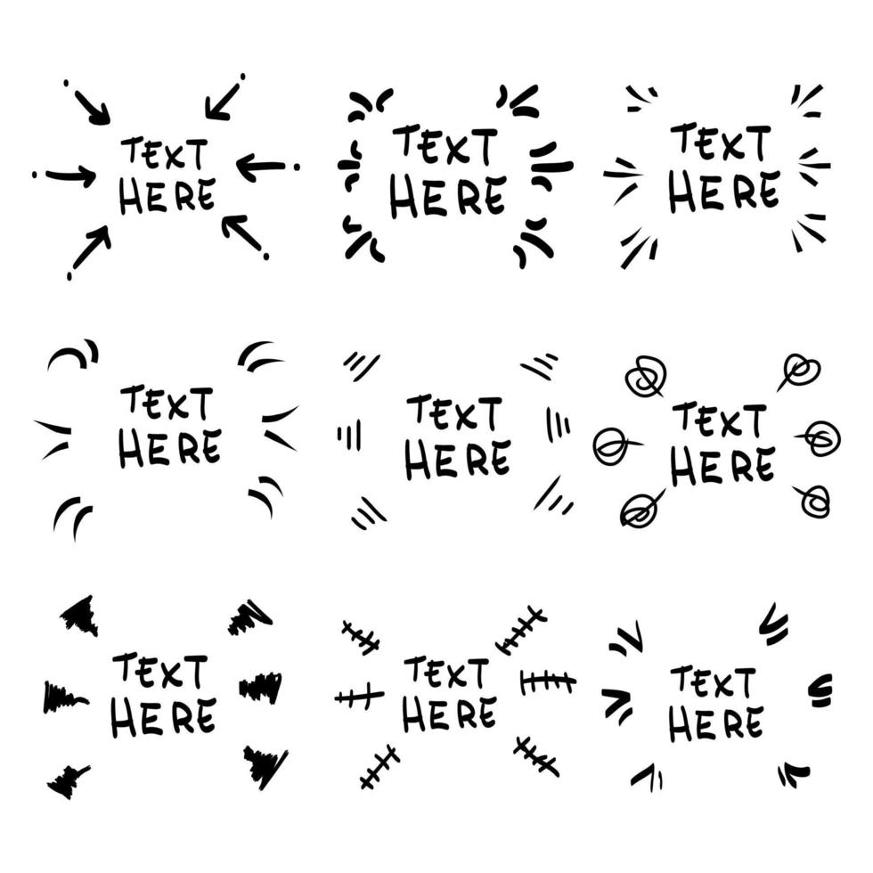 vektor handgezeichnete sammlung von designelementen zur betonung von text im comic-stil