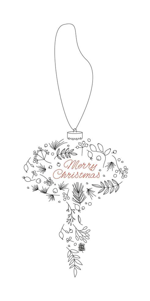 Heiraten Sie Weihnachtsdekoration mit einfachen eleganten Blumenelementen. Weihnachtsbaumkugel für Postkarte und Einladung. vektor