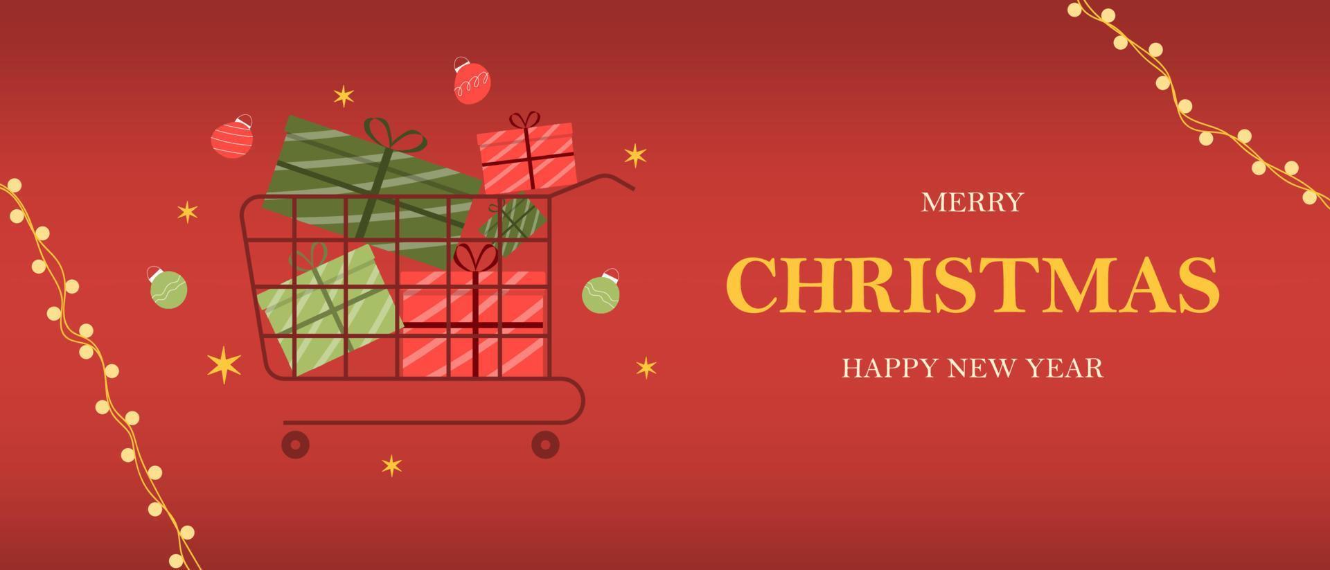 glad jul och Lycklig ny år. en skön röd baner för en hemsida, posta, vykort, sida eller app vektor