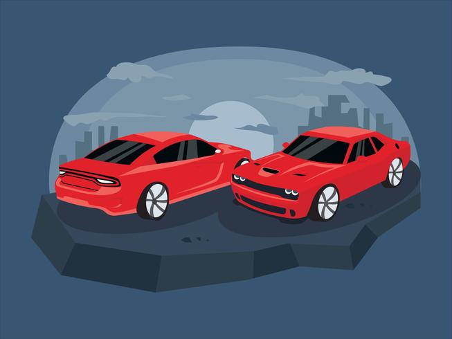 Red Classic Dodge Charger Car Vector Illustration