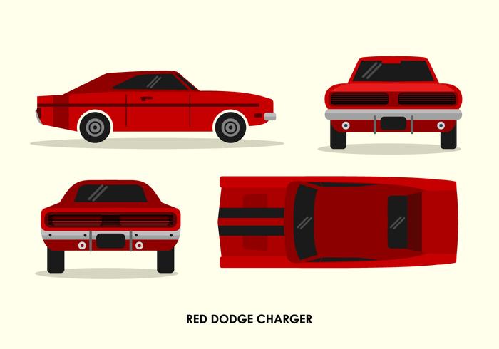 Vintage Red Dodge Charger Vorderseite Rückseite Top Seitenansicht Vector Illustration