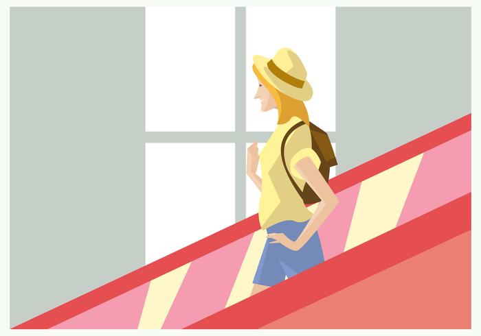 Resenär flicka med hatt i rulltrappan vektor