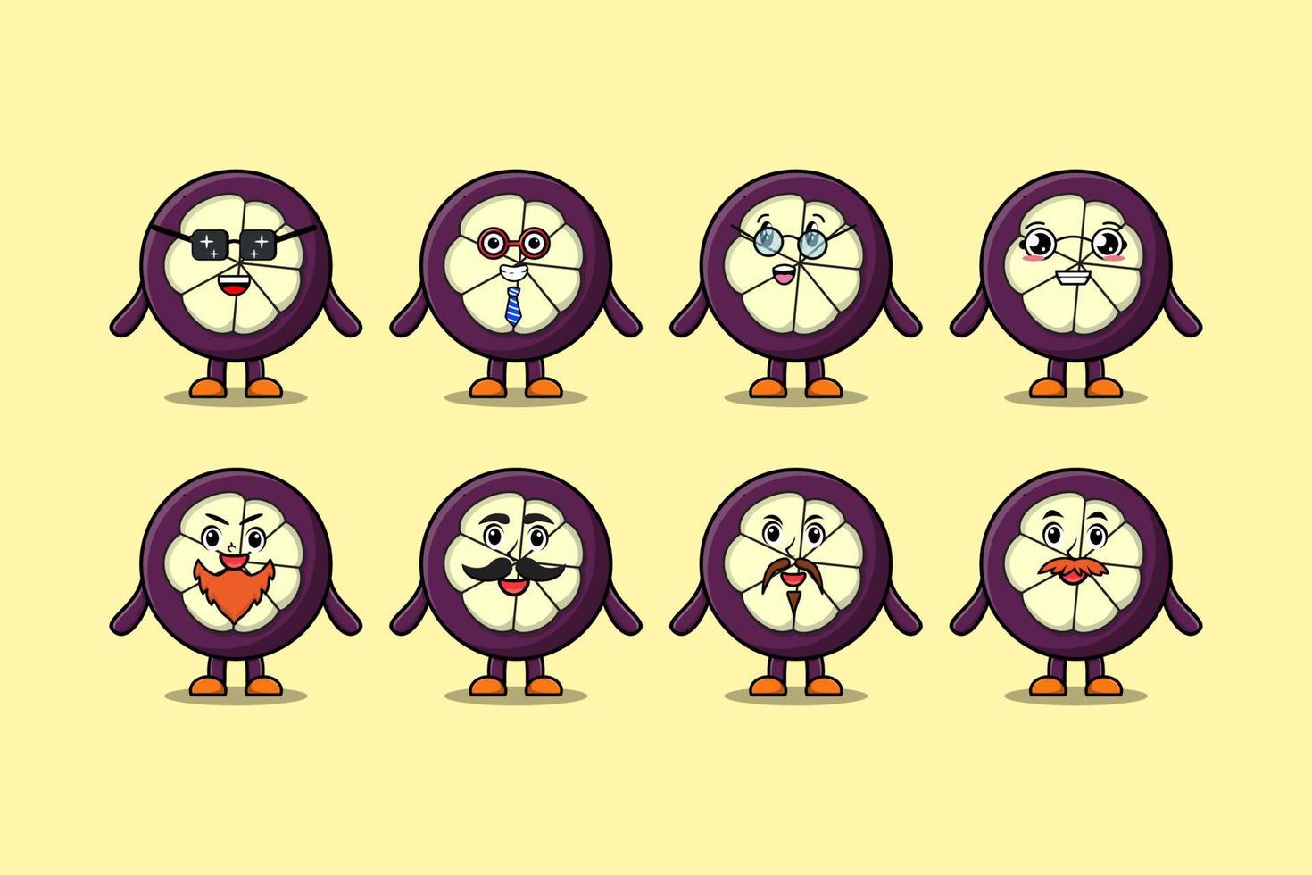 uppsättning söt mangostan tecknad serie med uttryck vektor