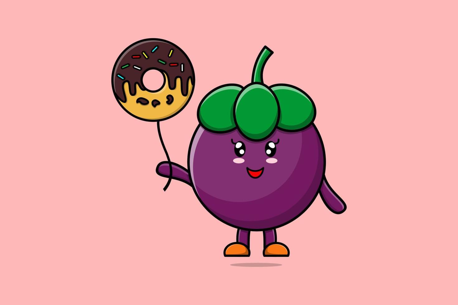süße Cartoon-Mangostan, die mit Donuts schwimmt vektor