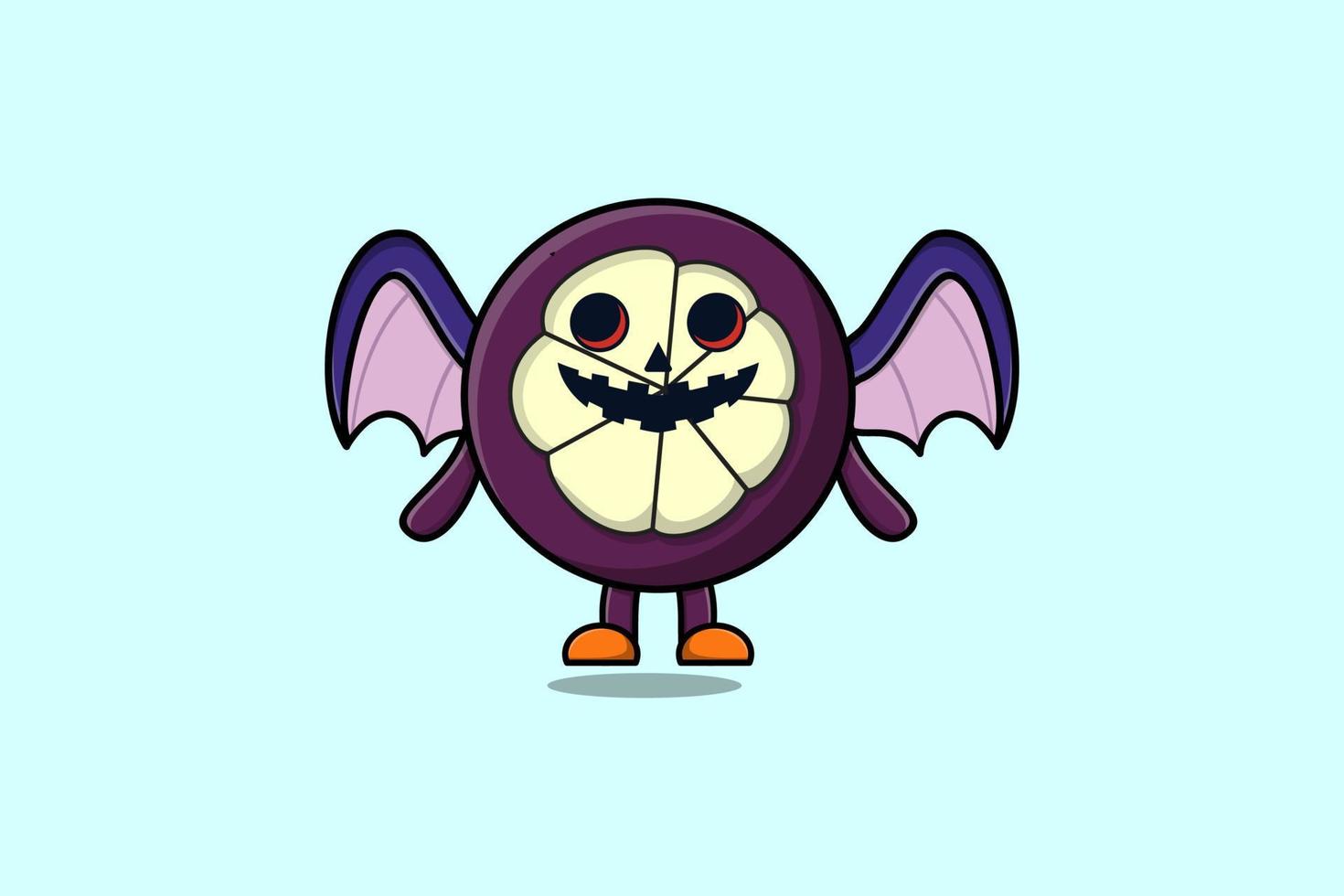 niedliche maskottchen cartoon mangosteen charakter gruselige fledermaus vektor