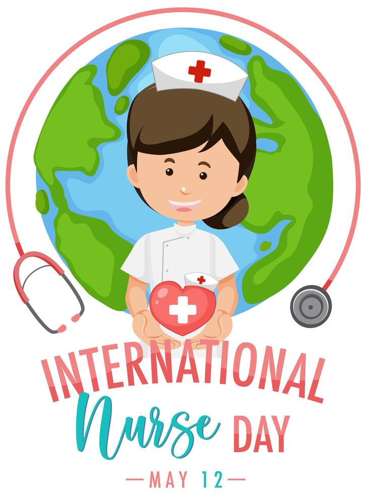 internationell sjuksköterskedagslogotyp med söt sjuksköterska vektor