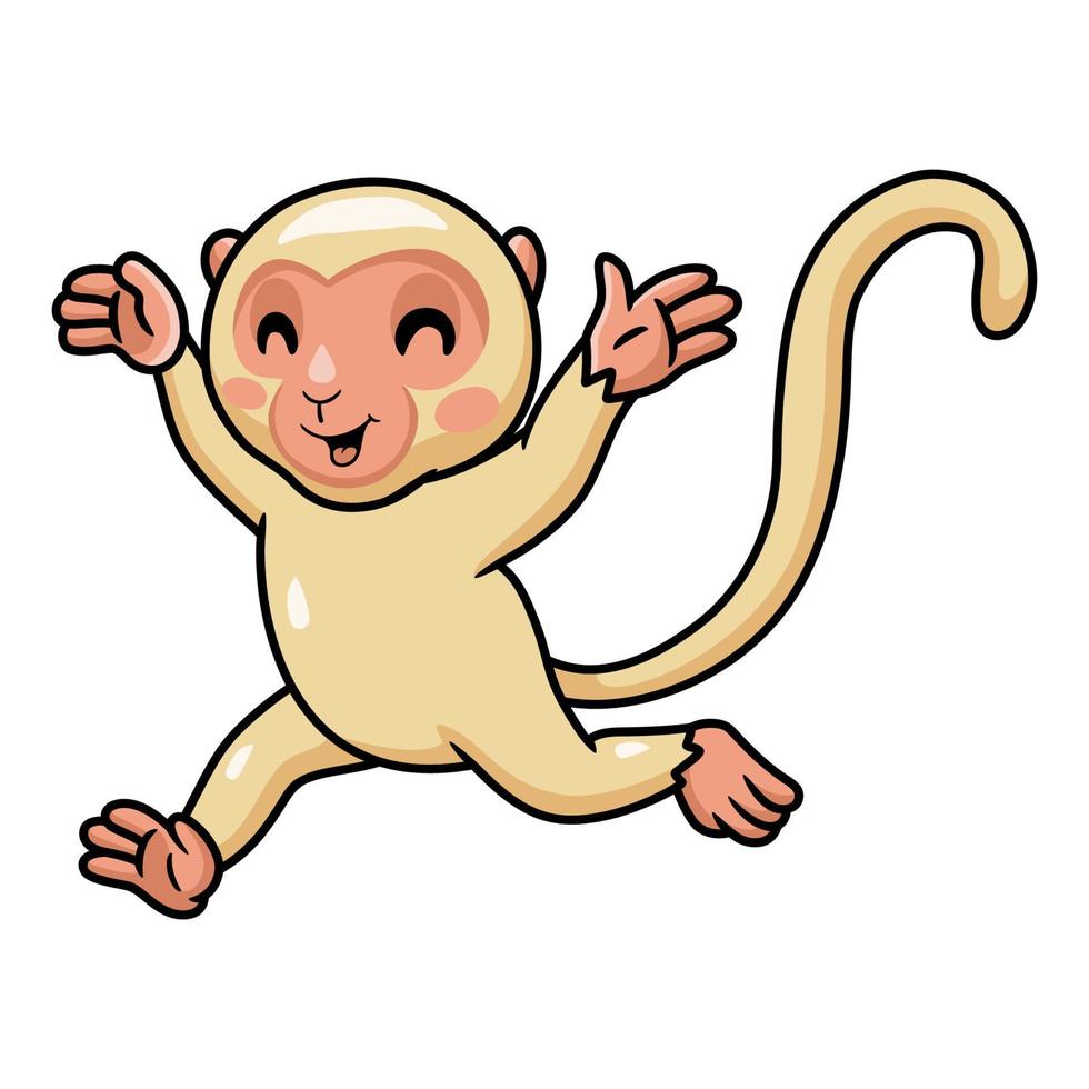 niedlicher kleiner Albino-Affen-Cartoon läuft vektor