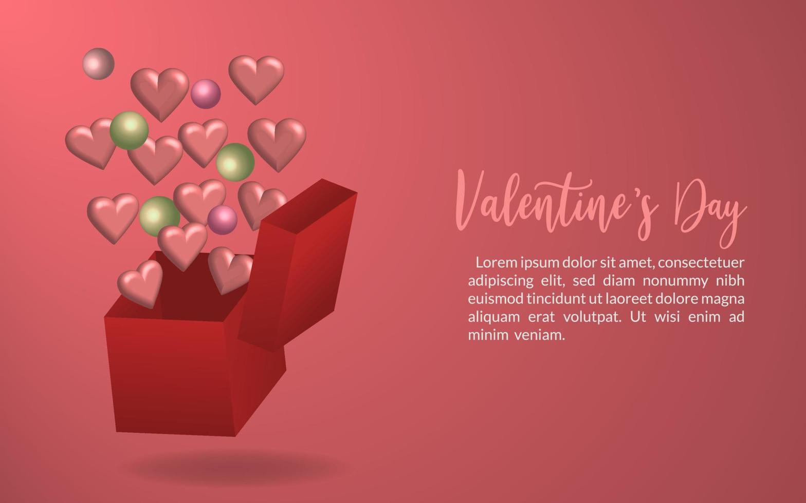 design suprize ballons herz illustration, feier dekoration happy valentinstag, banner gruß 3d realistische geschenkeinladung vektor