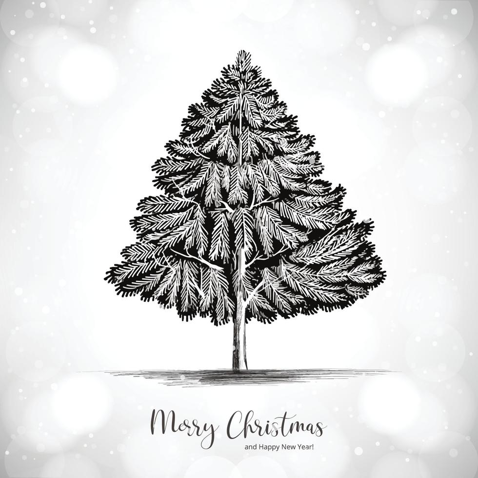 dekorativ hand dra skiss jul träd firande kort bakgrund vektor