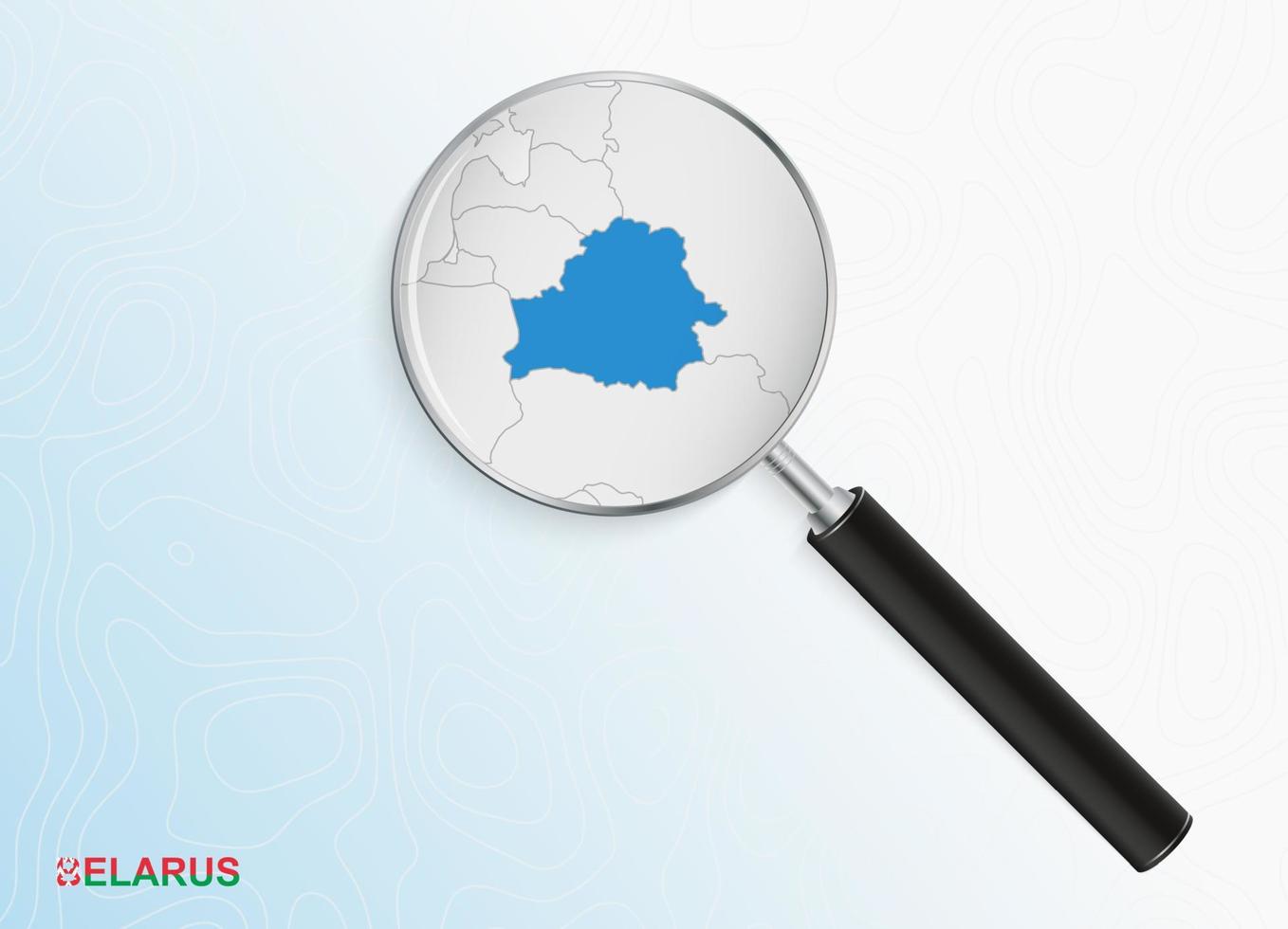 Lupe mit Karte von Weißrussland auf abstraktem topografischem Hintergrund. vektor