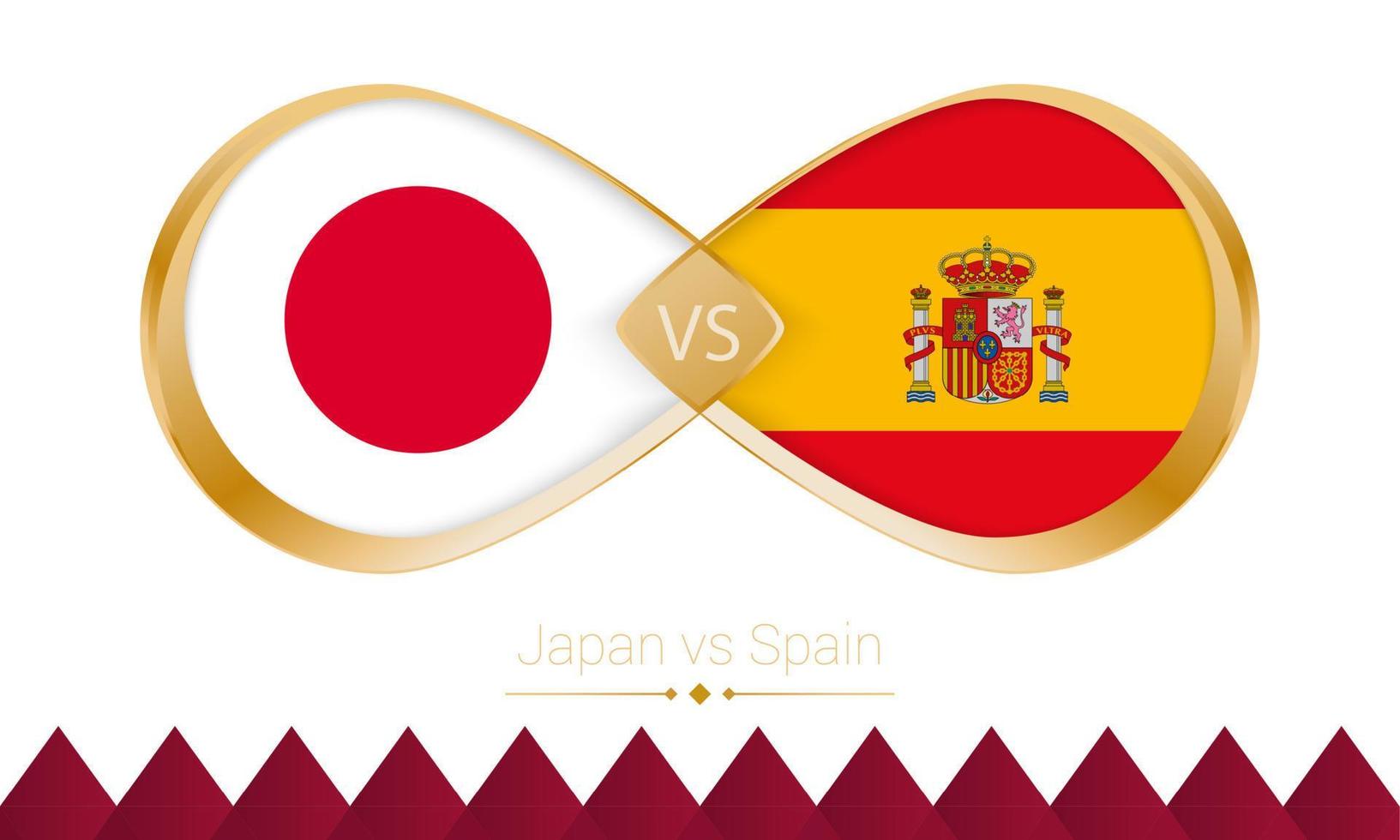 japan mot Spanien gyllene ikon för fotboll 2022 match. vektor