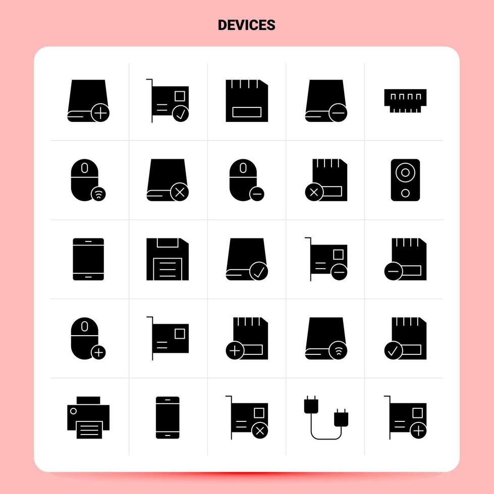 solide 25 Geräte Icon Set Vektor Glyphe Stil Design schwarze Icons Set Web und mobile Geschäftsideen Design Vektor Illustration