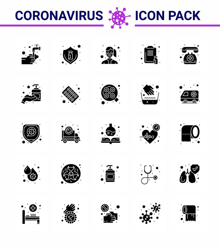 covid19 Symbolsatz für Infografik 25 solide Glyphenpackung wie medizinische Zwischenablage Virus Verschleißschutz virales Coronavirus 2019nov Krankheitsvektor Designelemente vektor