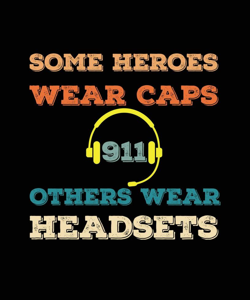 några hjältar ha på sig caps andra ha på sig headset. 911 hjälte service leverantör t-shirt designer vektor