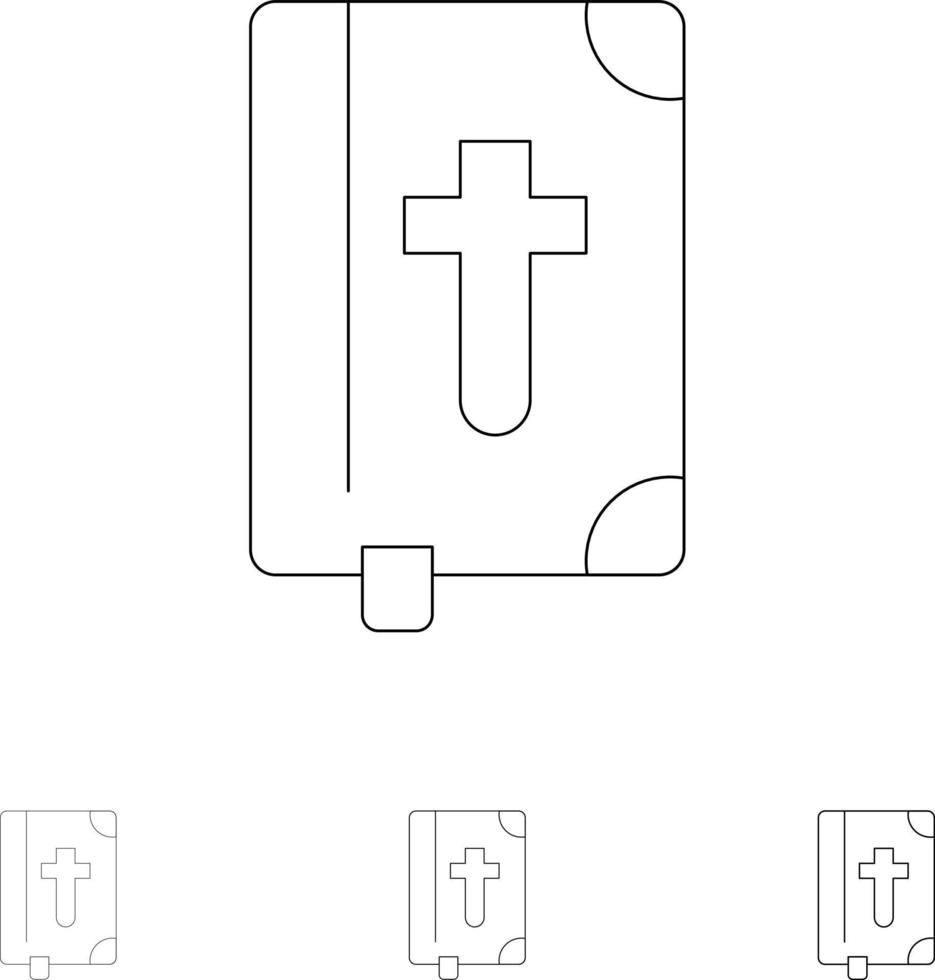 Buch Bibel Ostern Urlaub Fett und dünne schwarze Linie Symbolsatz vektor