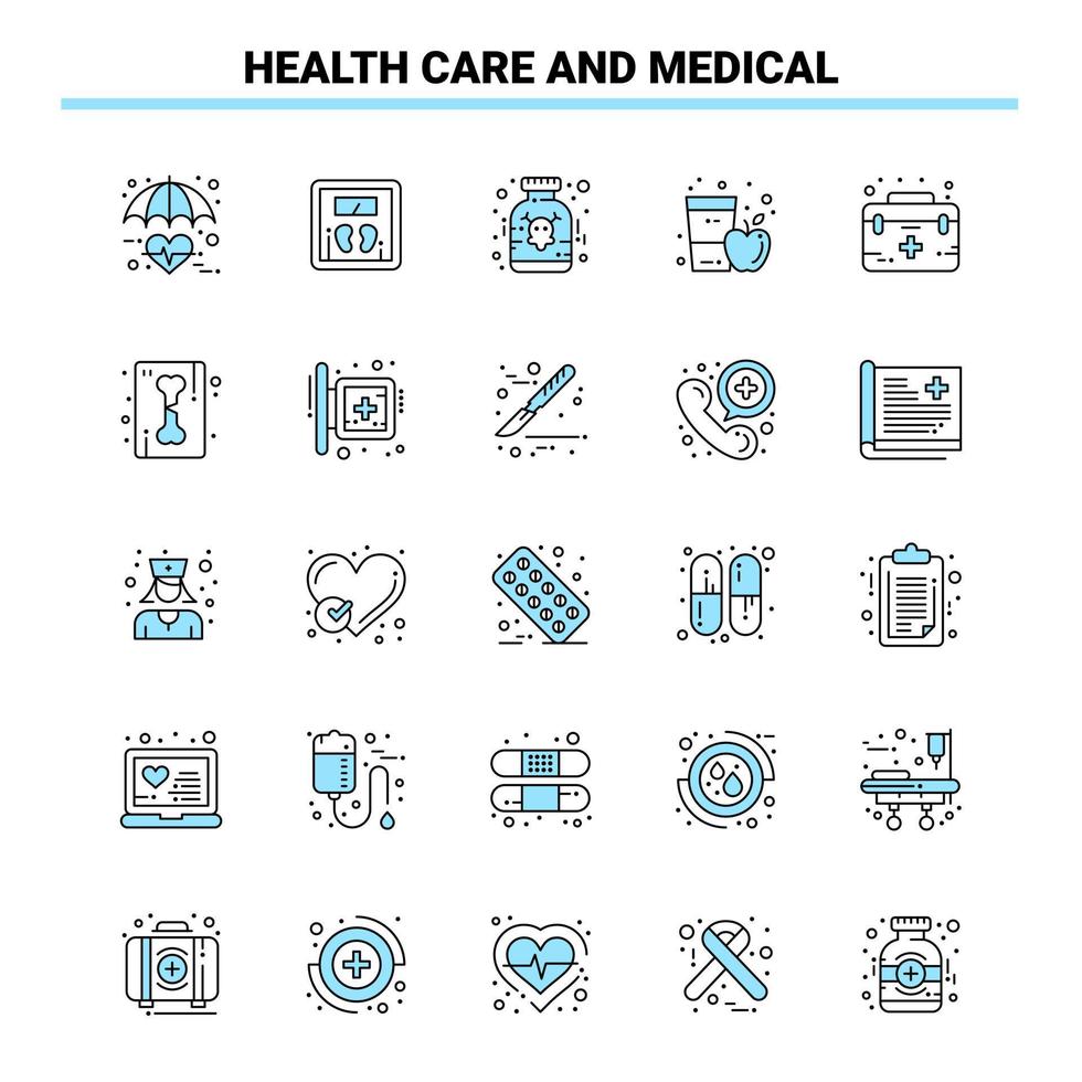 25 Gesundheitswesen und Medizin Schwarz-Blau-Icon-Set kreatives Icon-Design und Logo-Vorlage kreativer schwarzer Icon-Vektor-Hintergrund vektor