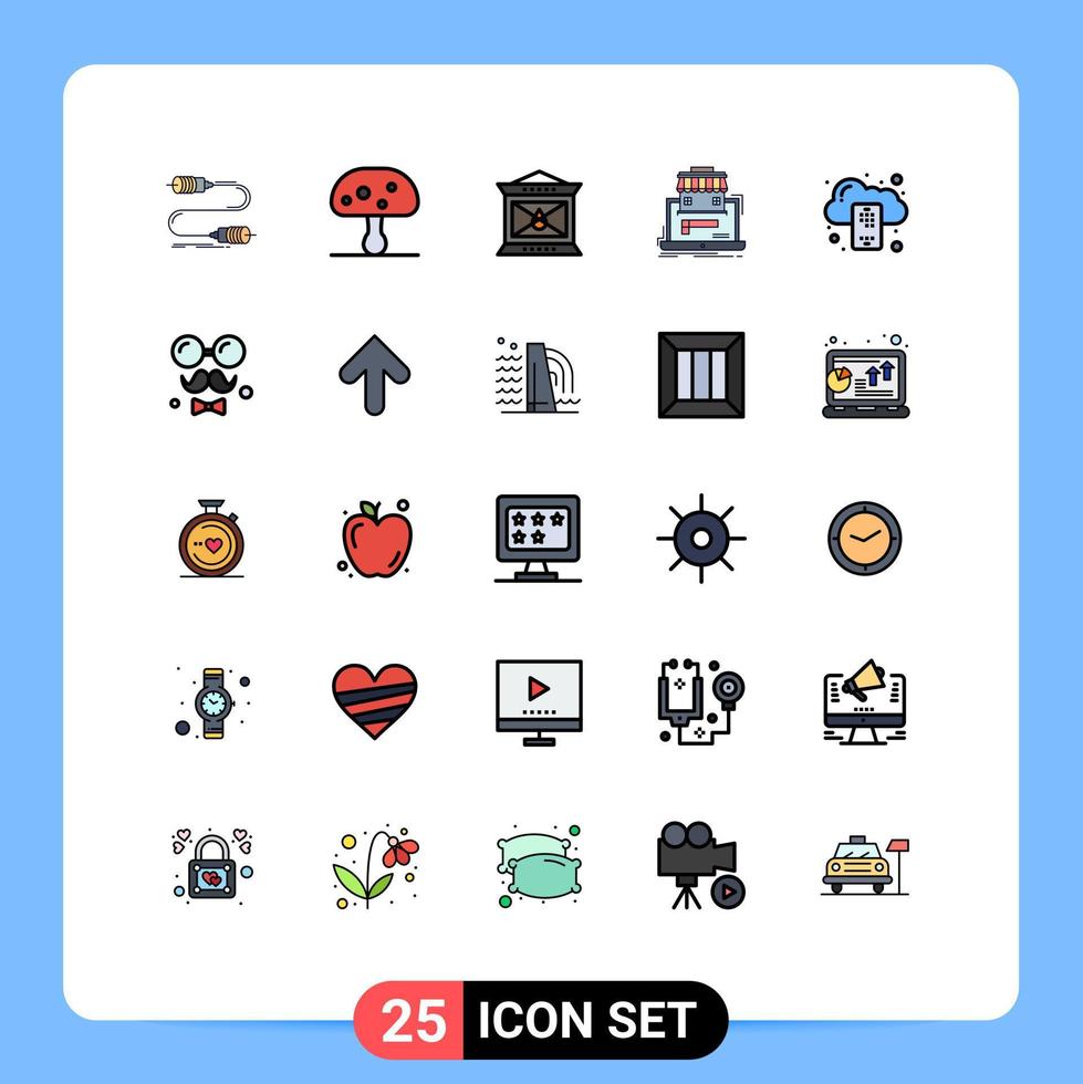 25 universell fylld linje platt Färg tecken symboler av uppkopplad marknadsföra organisation vår marknad tacksägelse redigerbar vektor design element