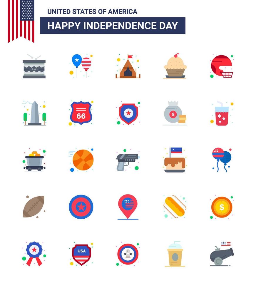 modern uppsättning av 25 flats och symboler på USA oberoende dag sådan som tacksägelse muffin fest efterrätt tält redigerbar USA dag vektor design element