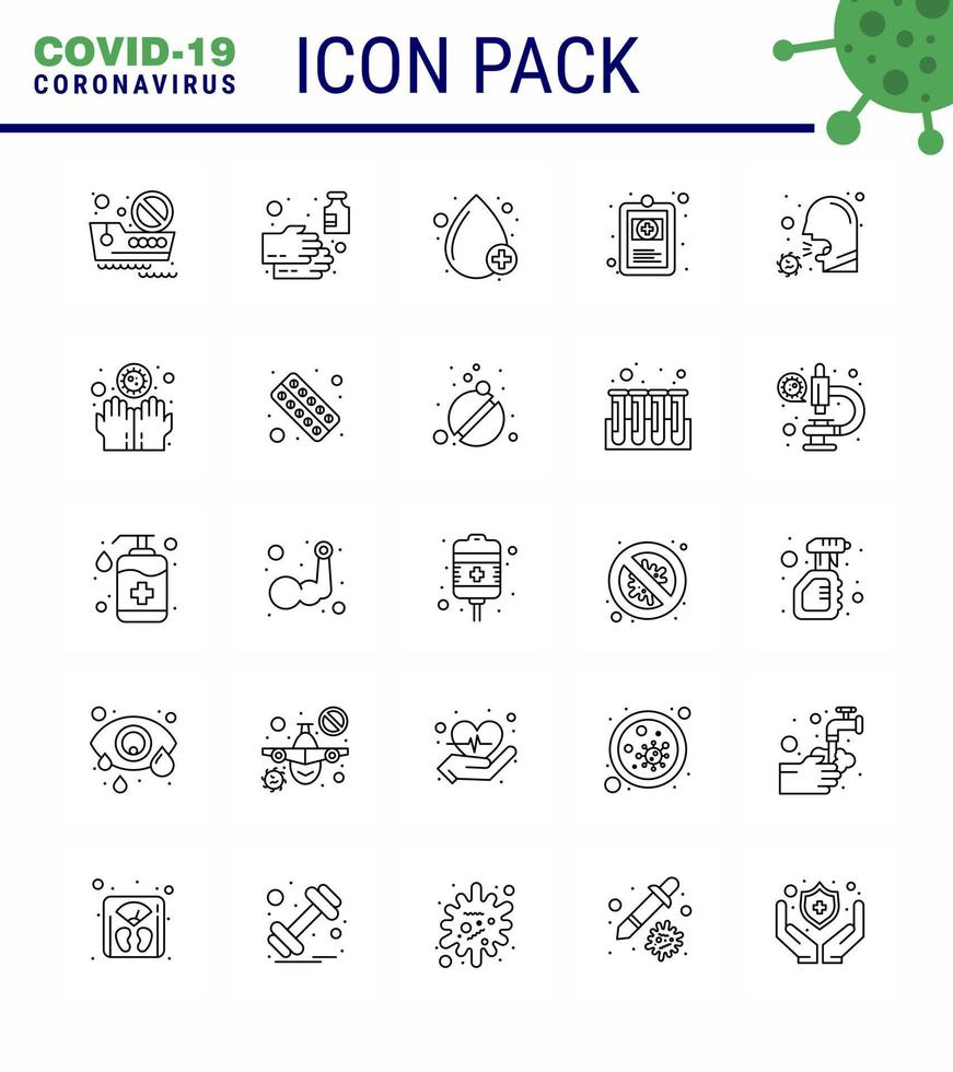 25 linje viral virus korona ikon packa sådan som hosta sjukhus Diagram desinfektionsmedel hälsa positiv viral coronavirus 2019 nov sjukdom vektor design element