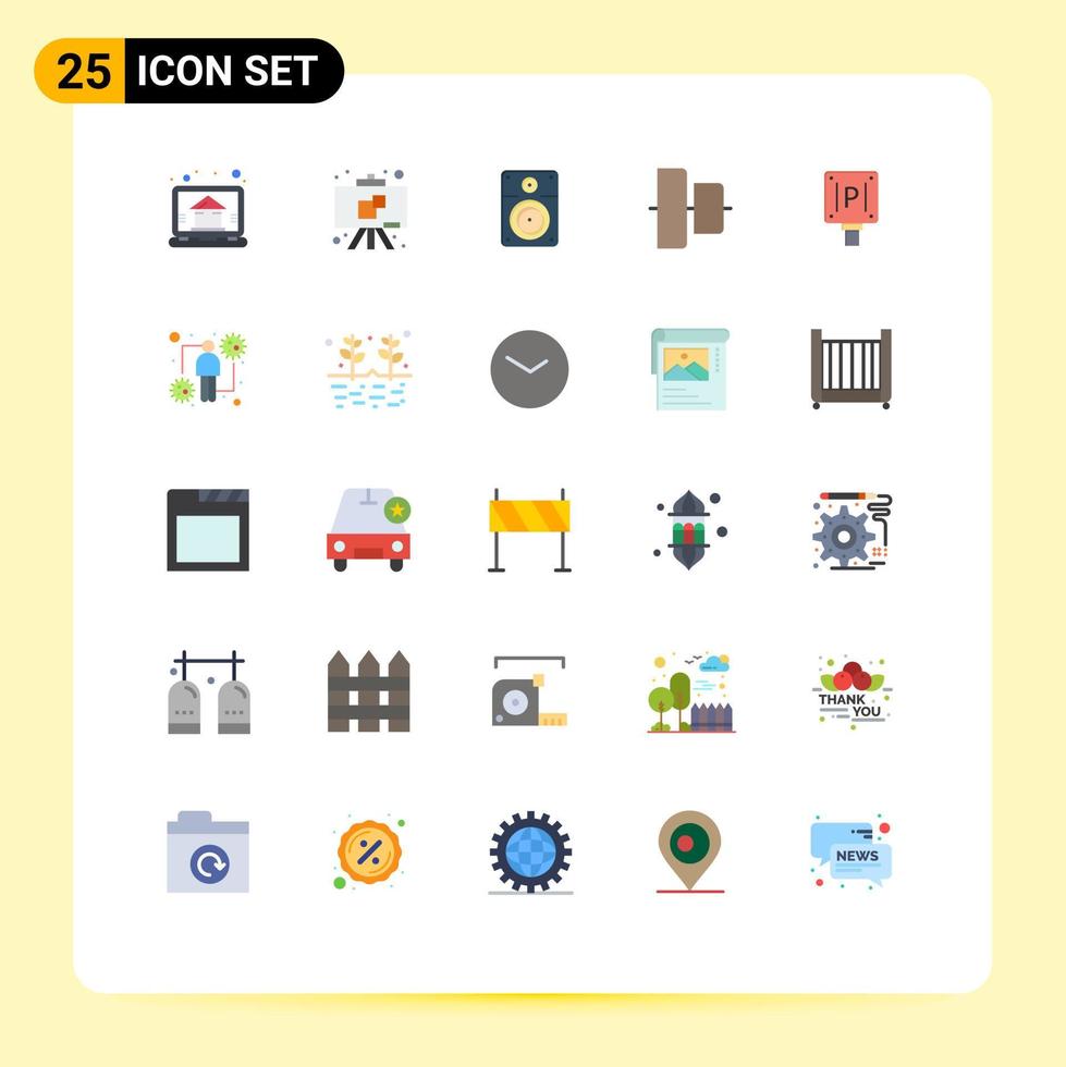 Stock Vector Icon Pack mit 25 Zeilen Zeichen und Symbolen für Hotel Board lautes Parkhaus editierbare Vektordesign-Elemente