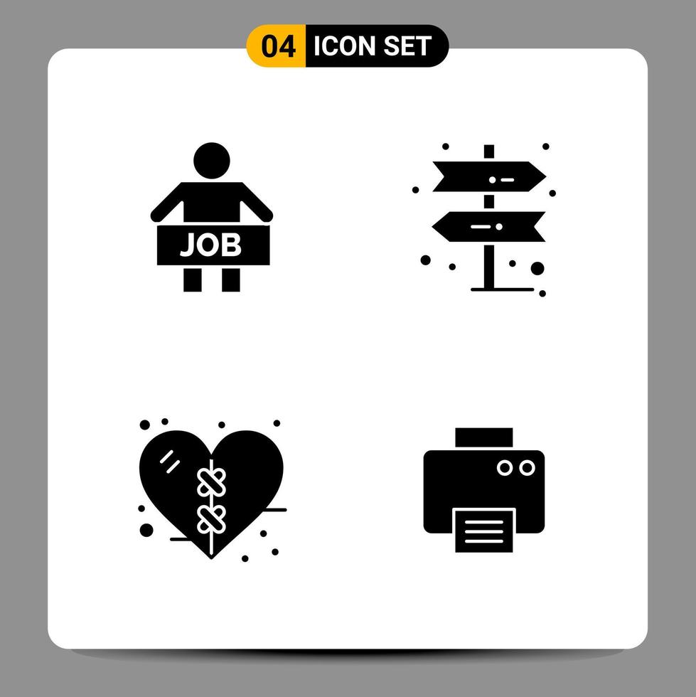 4 schwarze Symbolpaket-Glyphensymbole Zeichen für ansprechende Designs auf weißem Hintergrund 4 Symbole setzen kreativen schwarzen Symbolvektorhintergrund vektor