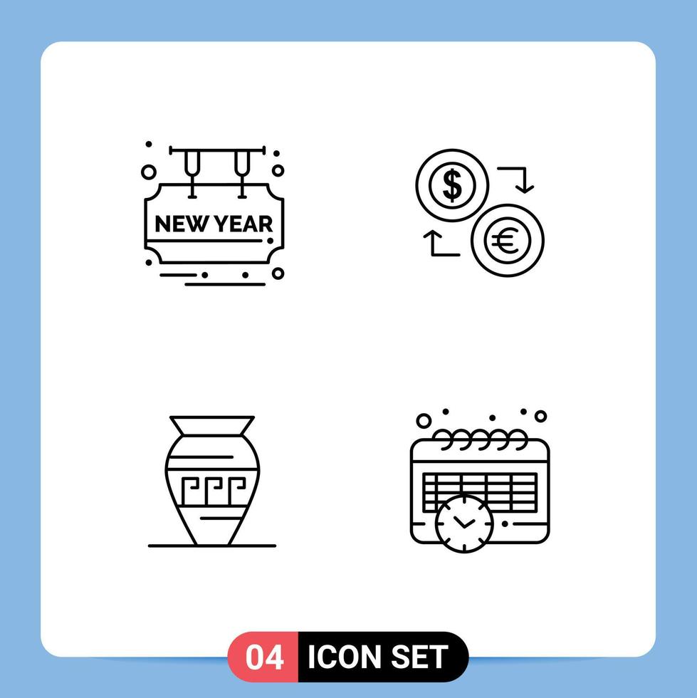 grupp av 4 fylld linje platt färger tecken och symboler för kort finansiera fest tid valuta pengar redigerbar vektor design element
