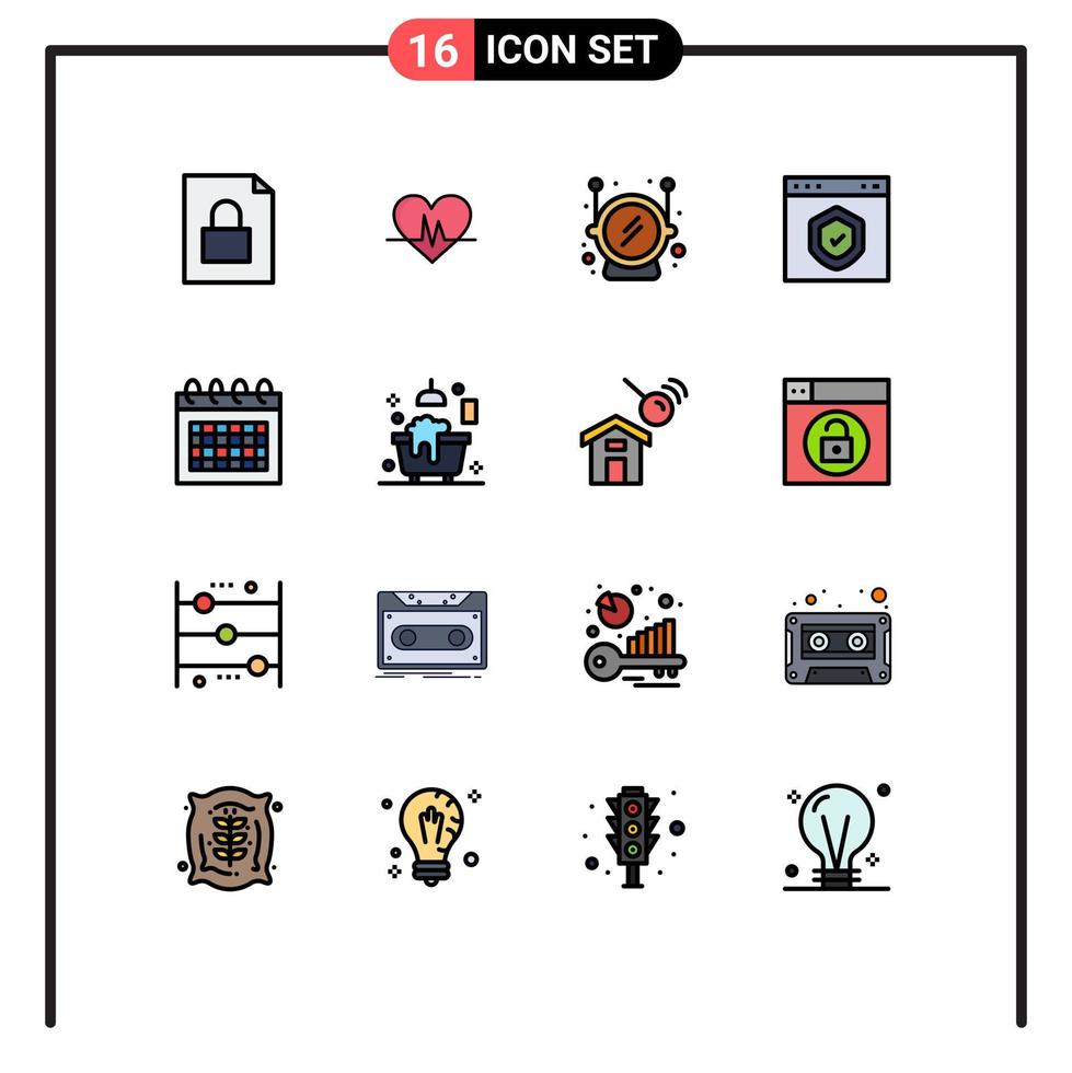 modern uppsättning av 16 platt Färg fylld rader pictograph av schema kalender Plats skydd gränssnitt redigerbar kreativ vektor design element