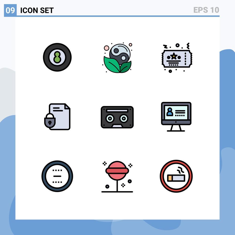 Packung mit 9 modernen Filledline-Flachfarbzeichen und Symbolen für Web-Printmedien wie Internet-Lock-Blatt-Dokumentenparty editierbare Vektordesign-Elemente vektor