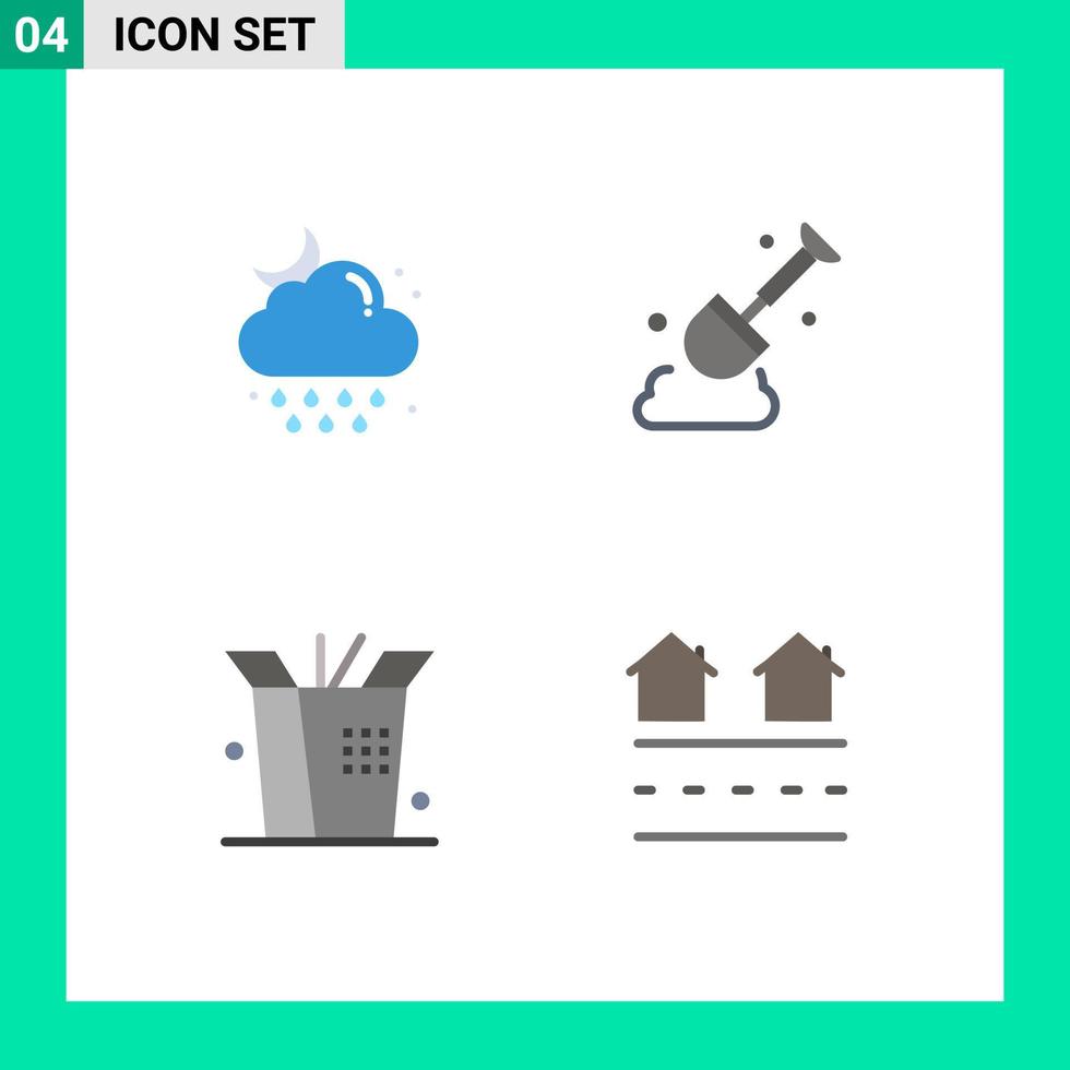 Stock Vector Icon Pack mit 4 Zeilenzeichen und Symbolen für Cloud-Wok-Wetterschaufel beherbergt editierbare Vektordesign-Elemente