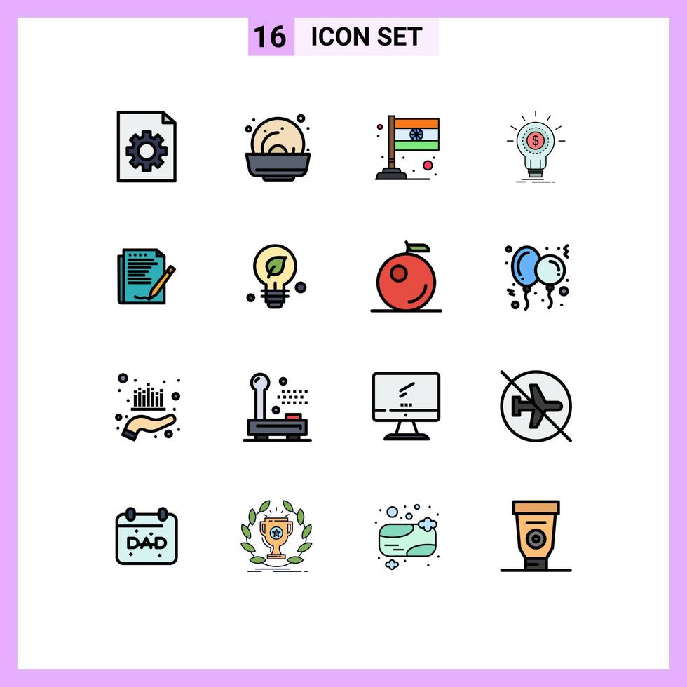 16 platt Färg fylld linje begrepp för webbplatser mobil och appar layout Rapportera Indien avtal pengar redigerbar kreativ vektor design element