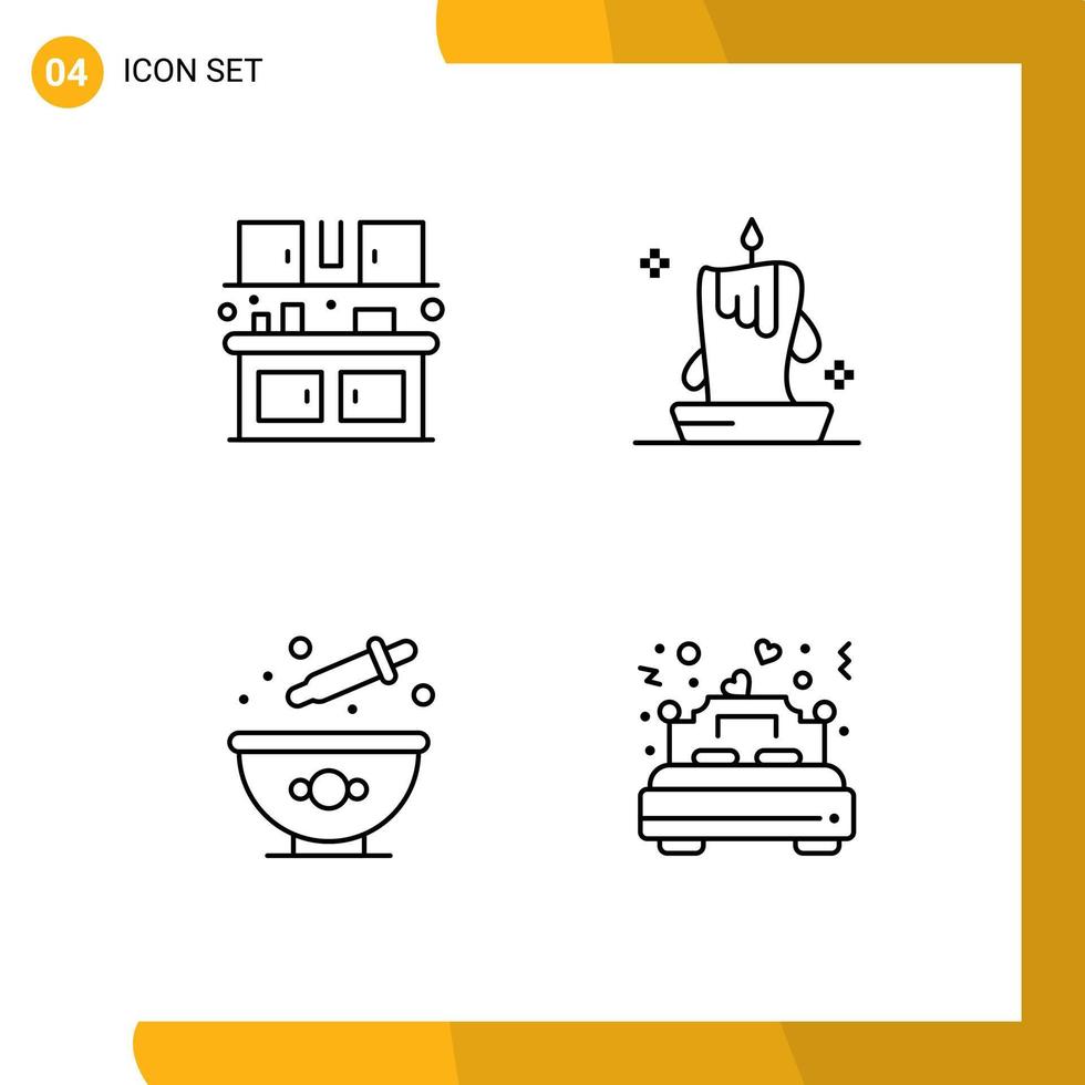 moderner Satz von 4 gefüllten flachen Farben und Symbolen wie Kochen, Backen, Küche, Kerze, Wachs, Kochen, editierbare Vektordesign-Elemente vektor