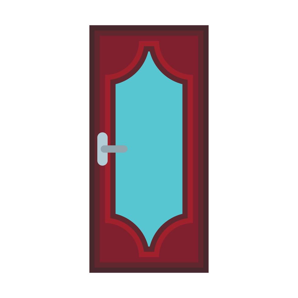 trä- dörr med glas ikon, platt stil vektor