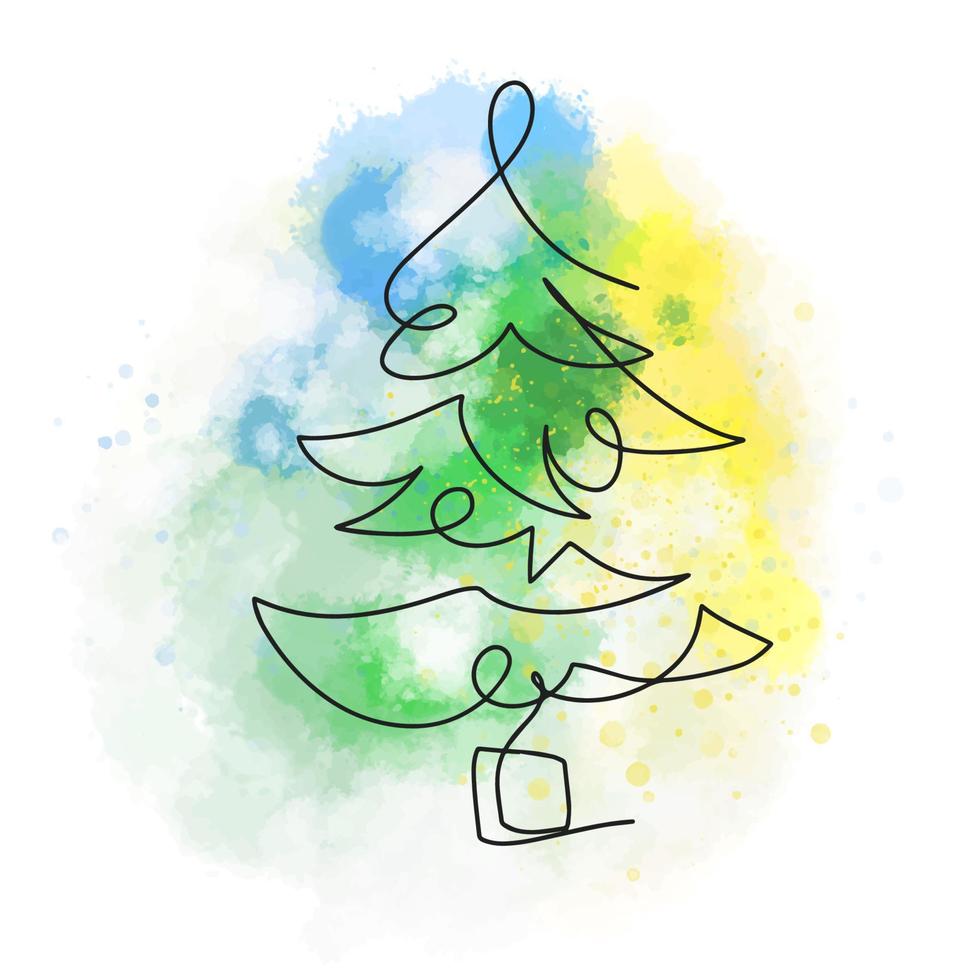 Kontur-Weihnachtsbaum auf einem Aquarell vektor