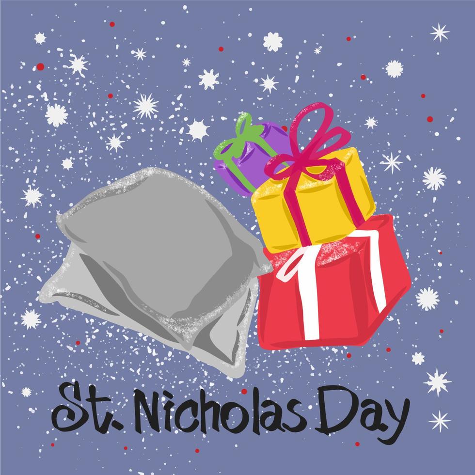 Semester kort, st. nicholas dag, kudde och gåvor vektor