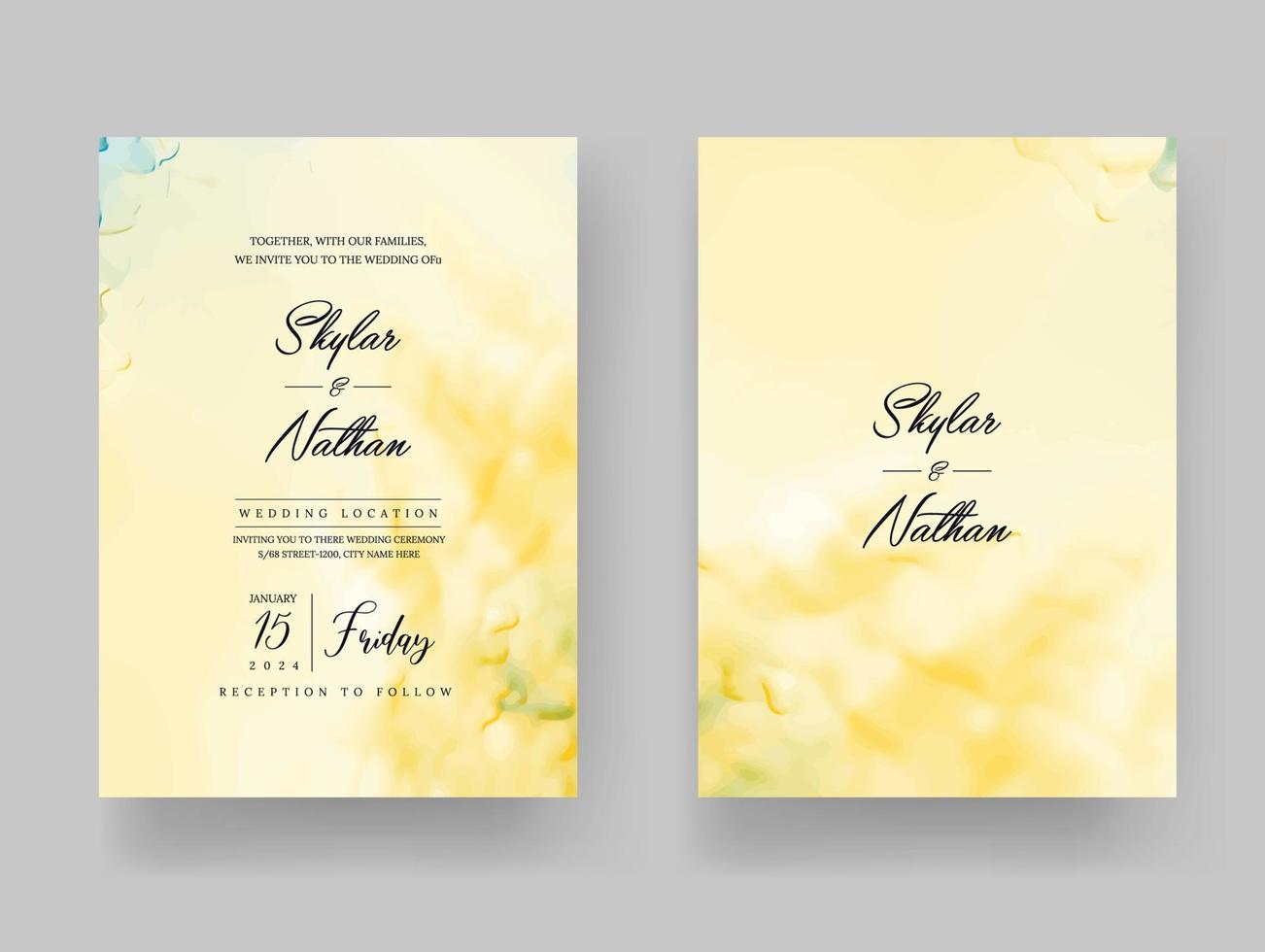 moderne Hochzeitseinladungsvorlage aus gelbem Marmor vektor