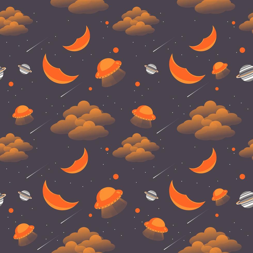 Plats element sömlös mönster. Plats bakgrund vektor illustration. sömlös mönster med planet, ufo, halv måne, moln och skytte stjärna element för klippbok, omslag papper, tapet.