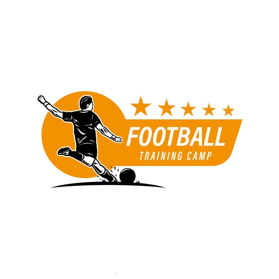 Ein Mann tritt den Ball hart. Entwurfsvorlage für das Logo des Fußballtrainings vektor