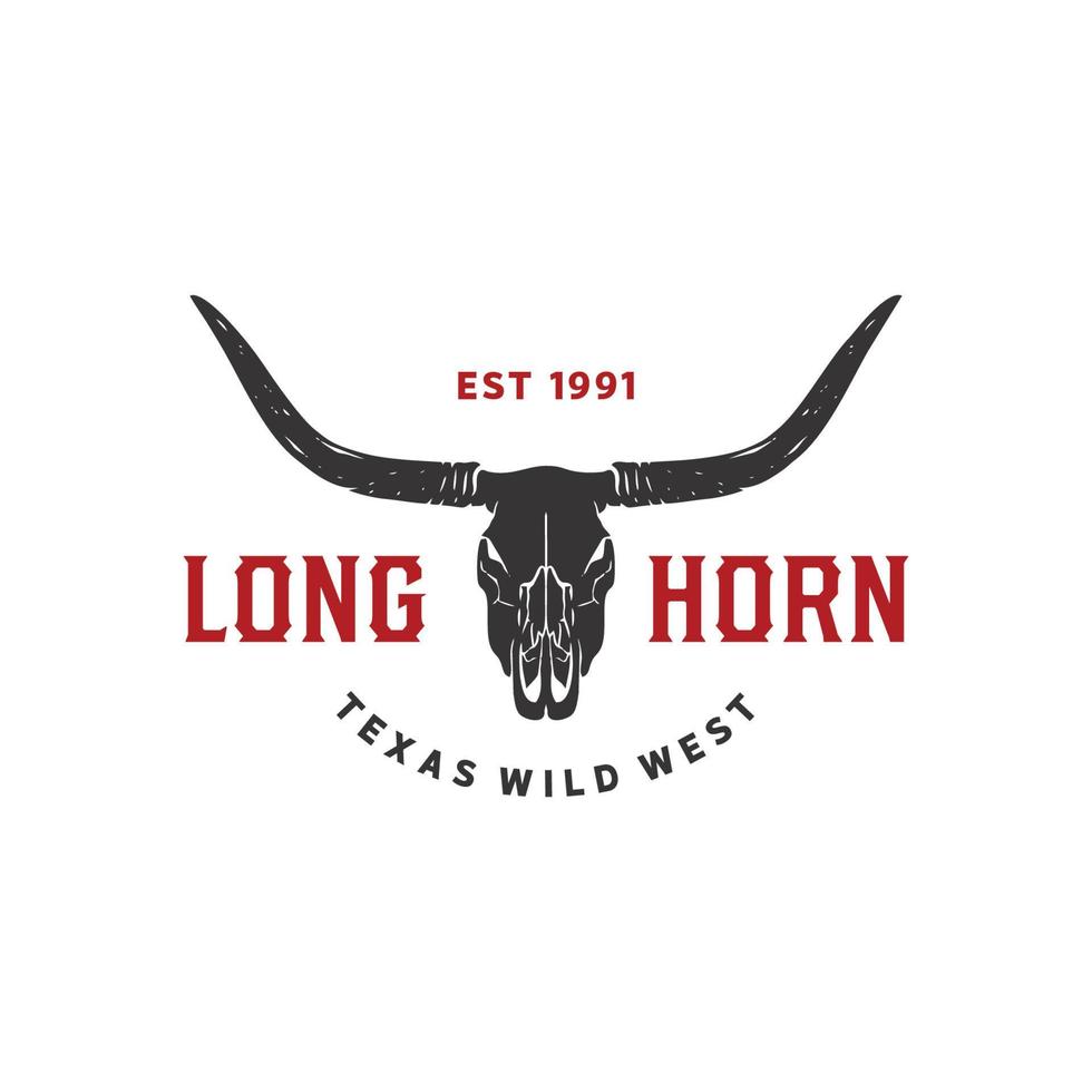 texas longhorn cow, country western bull boskap vintage etikett logotyp design för familjens landsbygd gård vektor