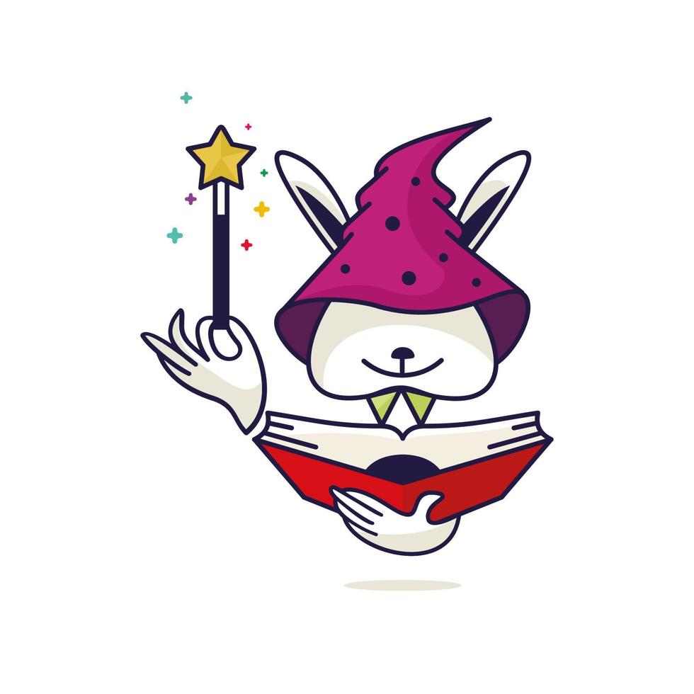 Kaninchen-Zauberer-Maskottchen-Logo-Design-Vorlage vektor