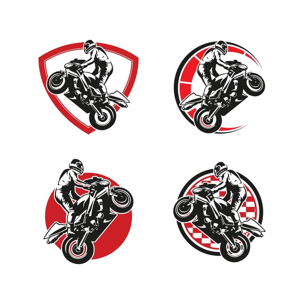 samling av stående motor cykel. motor cykel freestyle attraktion logotyp design mall vektor