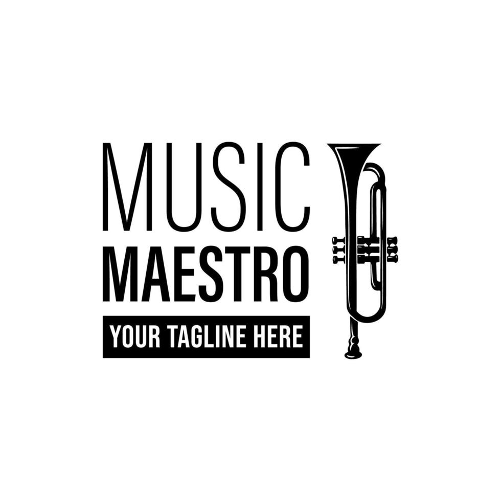 trumpet musik maestro logotyp. musik grupp logotyp. jazz eller orkester gemenskap logotyp design mall vektor