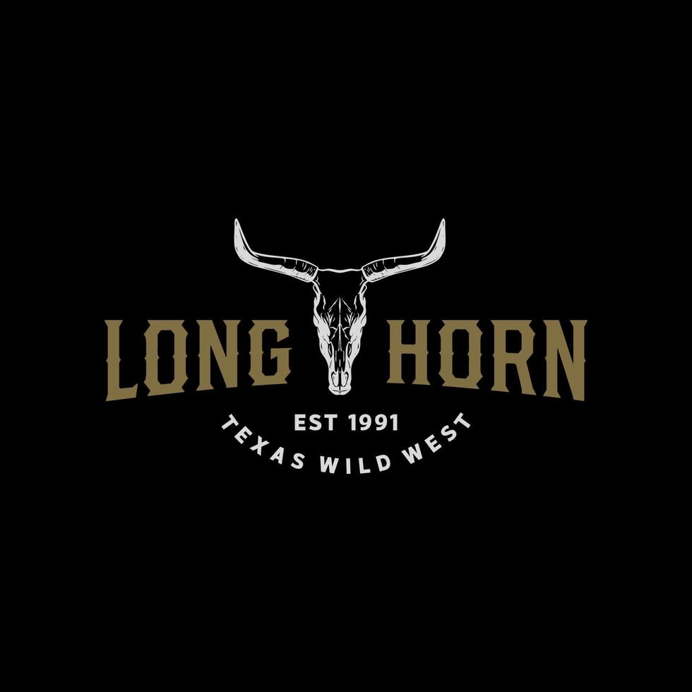 texas longhorn kuh, ländliches westliches bullenvieh vintage label logo design für familienbauernhof auf dem land vektor