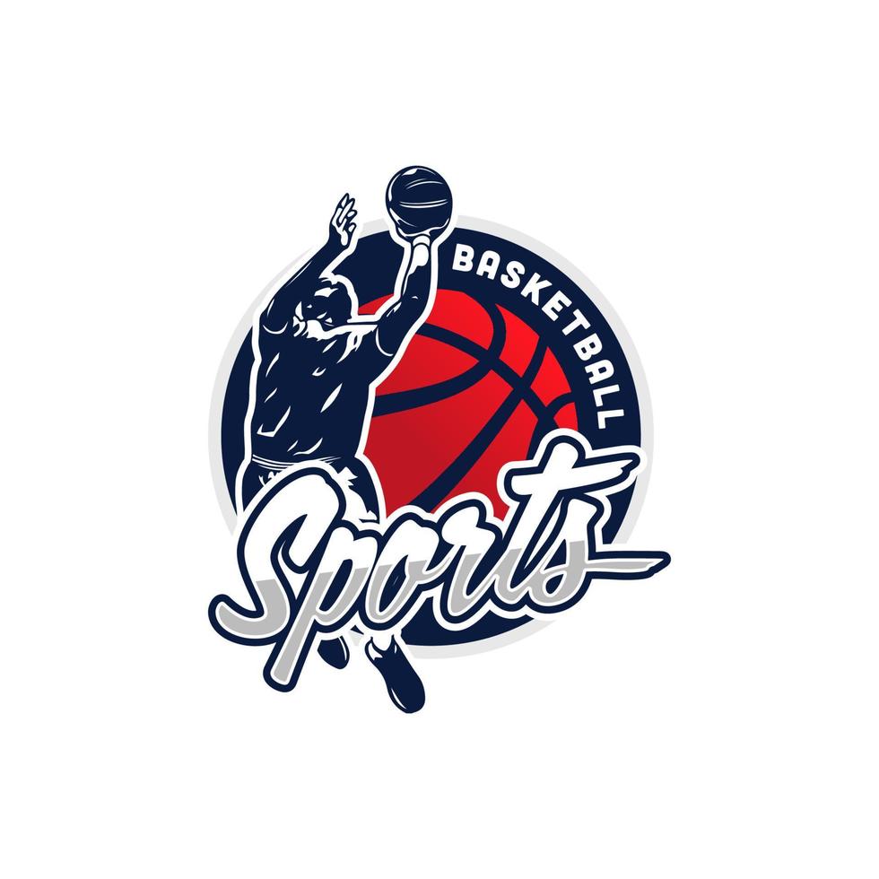 Slam Dunk-Basketball-Logo-Design-Illustration. Designvorlage für das Logo der Basketball-Meisterschaft vektor