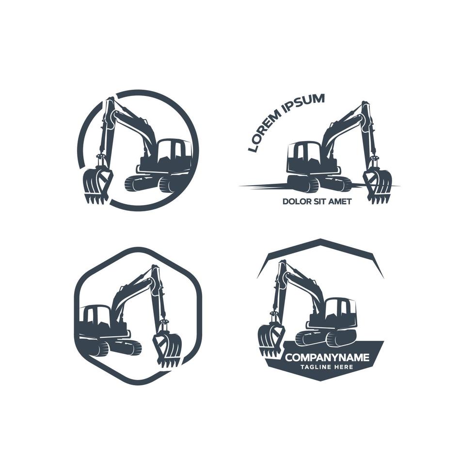 grävmaskin logotyp uppsättning design mall med vit bakgrund vektor
