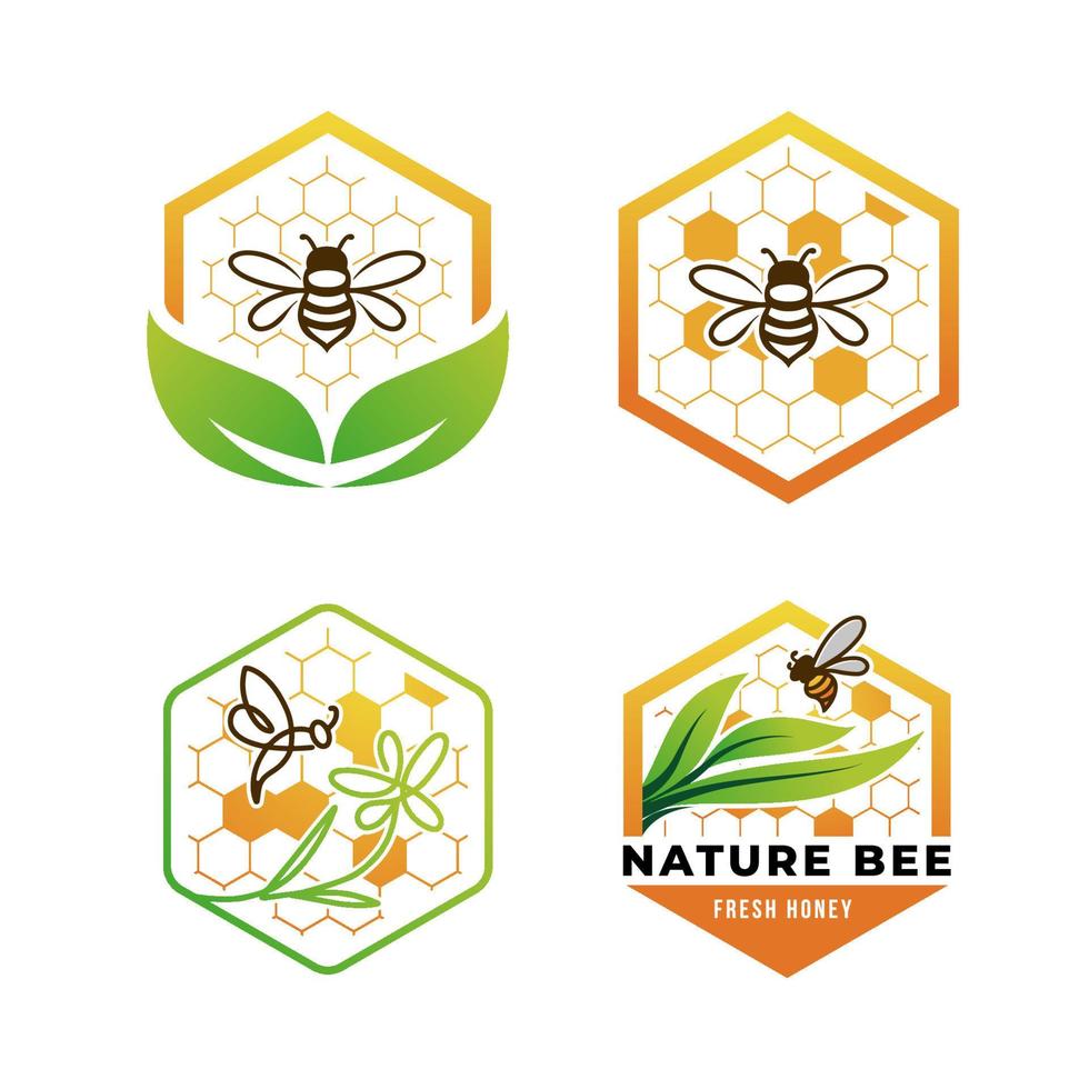 uppsättning av naturlig bi färsk honung logotyp design mall vektor