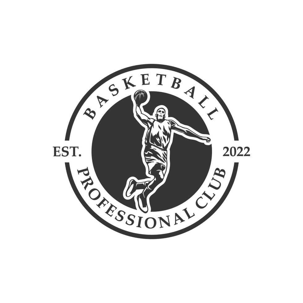 Basketball-Sport-Silhouette-Logo-Vektor-Vorlage. Silhouette eines Basketballspieler-Slam-Dunk-Vektors vektor