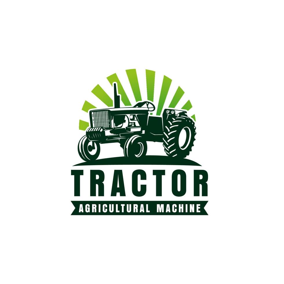 Traktorverleih-Logo. Maschinenlogo für landwirtschaftliche Traktoren. Logo-Design-Vorlage für Landwirtschaftsmaschinen vektor
